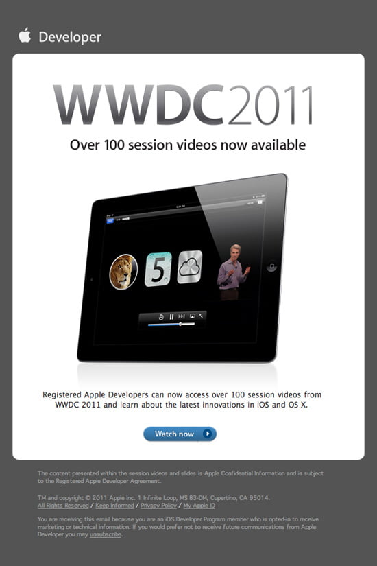 Registered Apple Developers can now access over 100 session videos from WWDC 2011 and learn about the latest innovations in iOS and OS X.