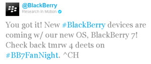 rimtweet RIM tweets planned BlackBerry 7 unveiling