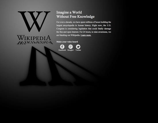 Wiki-SOPA Wikipedia Blacked Out SOPA