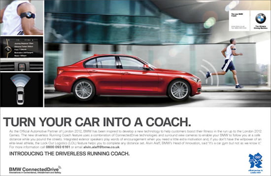 BMW's driverless Running Coach BMW's driverless Running Coach spoof press ad
