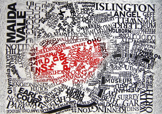 Lino Print - London by dexter121uk