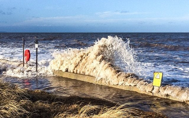 High tide on Prestatyn sea front
