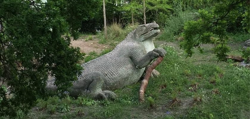 Sunday afternoon walk with Iggy the Dinosaur