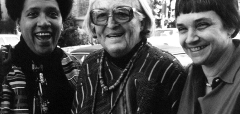 Audre Lorde (left) with writers Meridel Le Sueur (middle) and Adrienne Rich (right) at a writing workshop in Austin, Texas, 1980